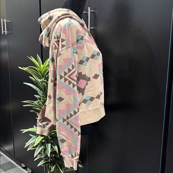 Ariat Sunset Spark,crop hoodie,zip up,fleece lined,rib knit cuff/waist,Southwest - Picture 4 of 8